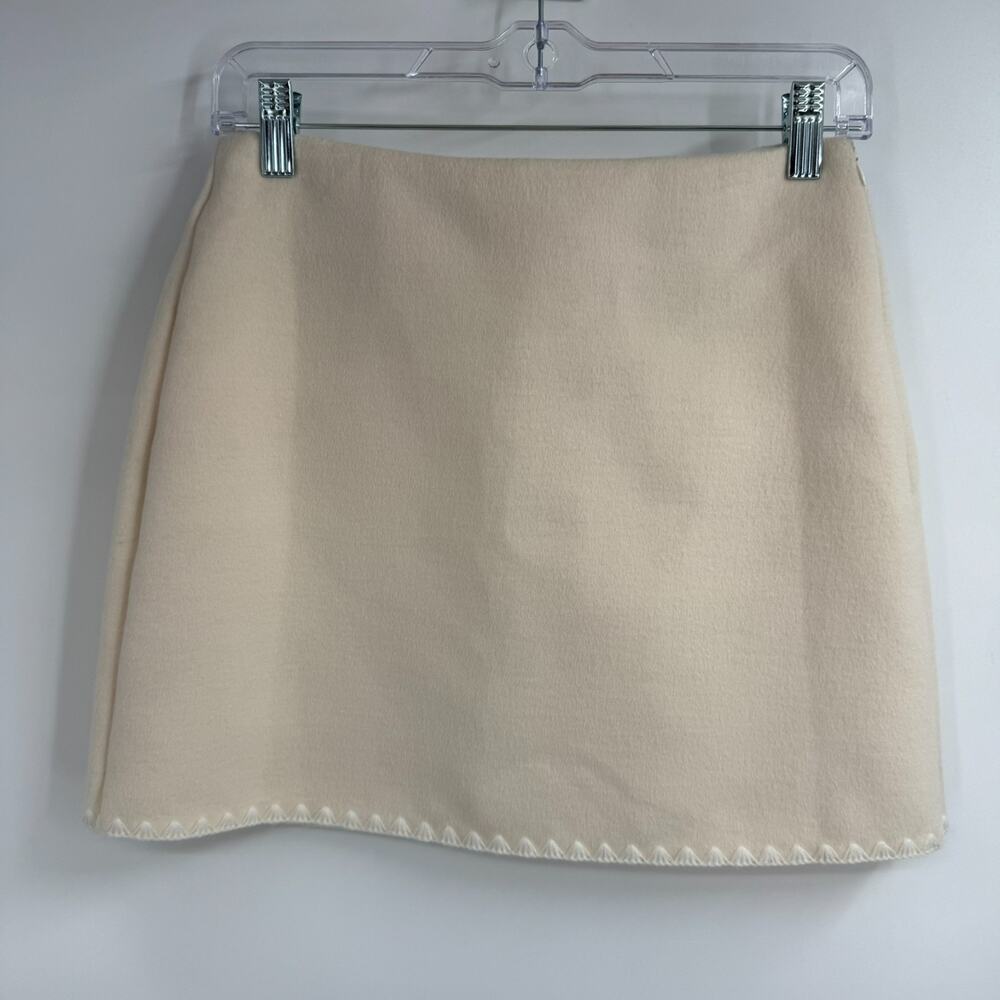 Commense Mini Skirt Womens S Cream High Waisted Embroidered Shell Hem Minimalist
